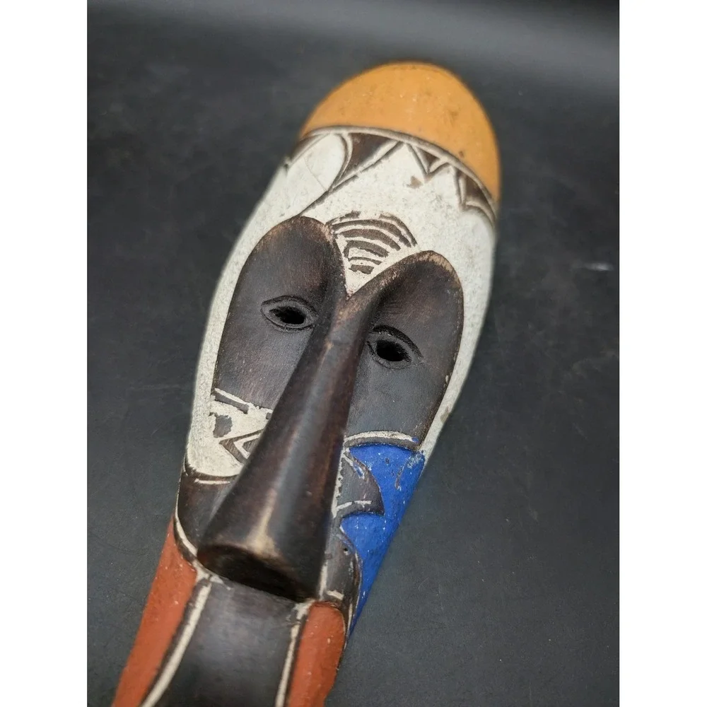 Hand Carved African Tribal Wooden Wall Mask Elongated Painted Decorative Art 11